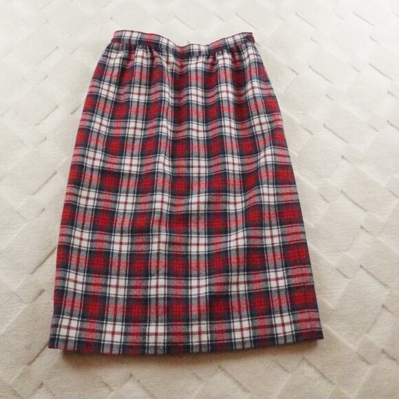 Pendleton Red and White Plaid Wool Midi Skirt - Picture 1 of 8